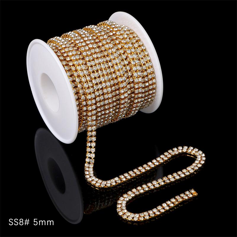1 Yard 2 Reihen 1 Reihe Kristall Strass Kette Aufnähen Aufkleben Perlen Besatz Kupfer Kette Für Kleidung DIY Schmuckherstellung Zubehör