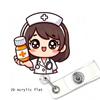 1Pcs 2D Flat Acrylic Badge Holder Retractable Id Badge Holder Scratch-Resistant Cartoon Nurse Badge Reel