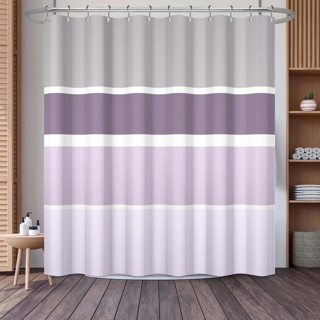 Waffle Shower Curtains Modern Hotel Style Striped Geometric Pattern Bath Decor Waterproof Polyester Bathroom Curtain with Hooks