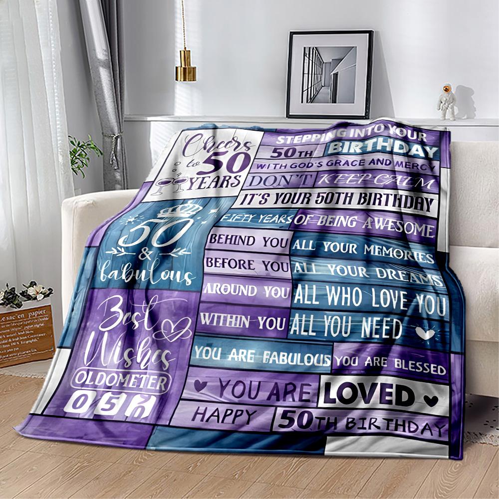 1pc 50th Birthday Celebration Blanket Soft and Warm for Sofa Office Camping Travel Livingroom Great Gift for Friends and Family Comfortable