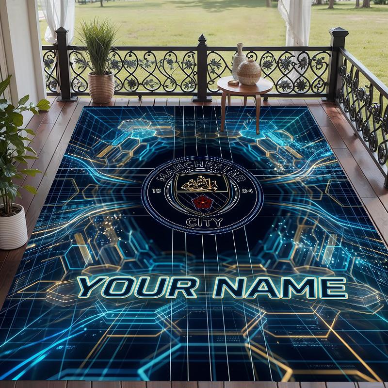 Custom Text Printed Rug Manchester City Non Slip Floor Carpet For Home Room Decor