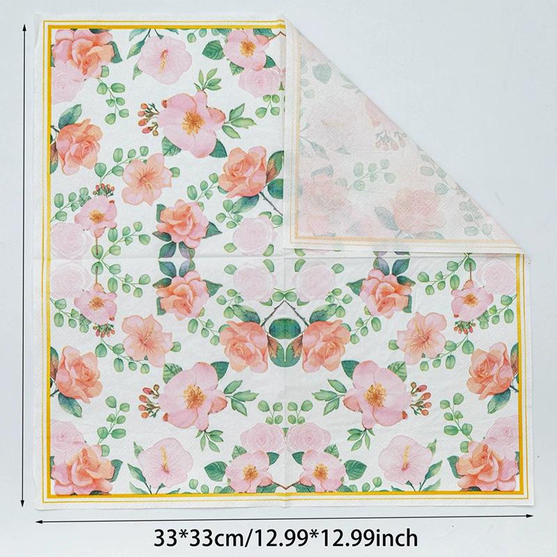 20Pcs Pink Flower Printed Napkins, Disposable 2 Layer Paper Napkins for Party Hotel Dinner Table DIY Decor
