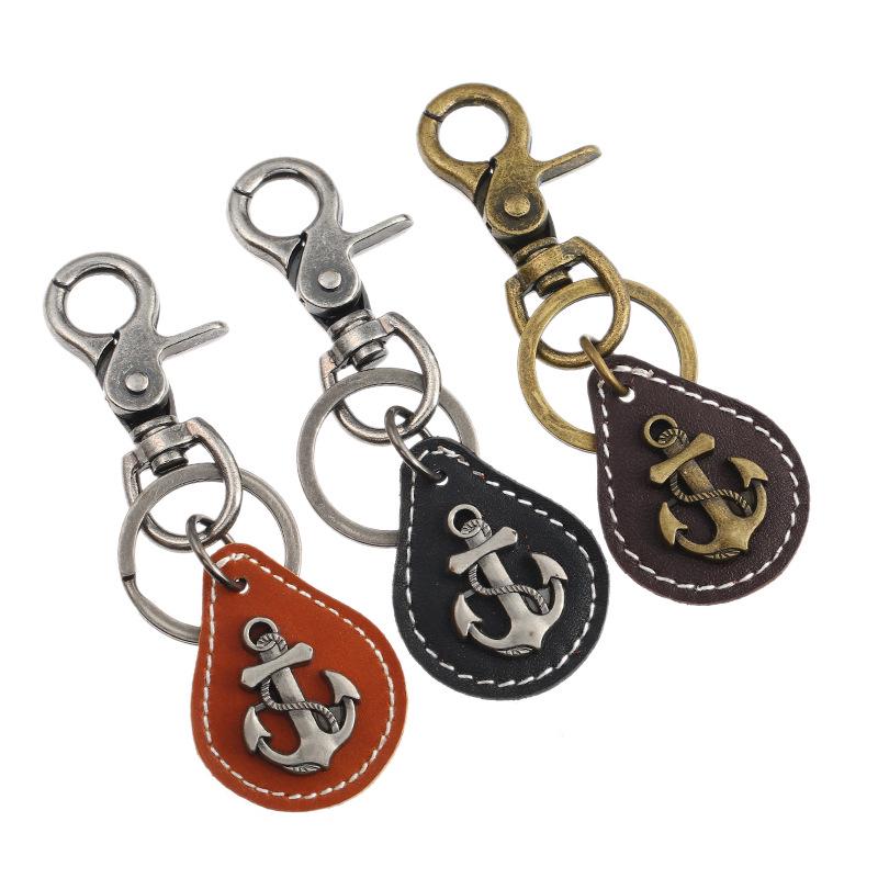 Retro Bronze Alloy & Genuine Leather Men's Keychain - European & American Style