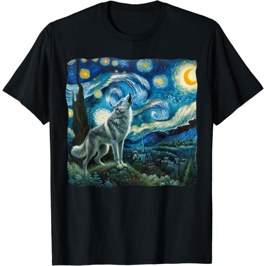 YYUUYUU Wolf Starry Night Moon Funny Wolf Gifts Hobby T-Shirt S