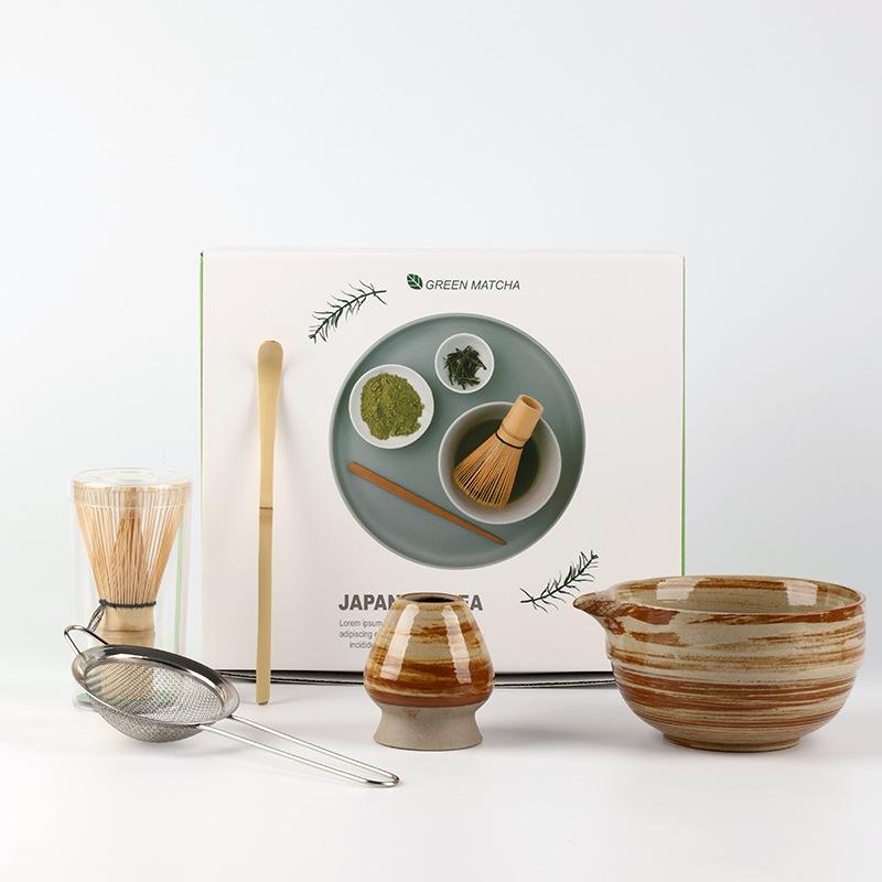 

Matcha Set 5 Pcs Matcha Kit Vintage Matcha Accessories with Rustic Stoneware Matcha Bowl Bamboo Whisk Matcha Tea Luxury Gift Box
