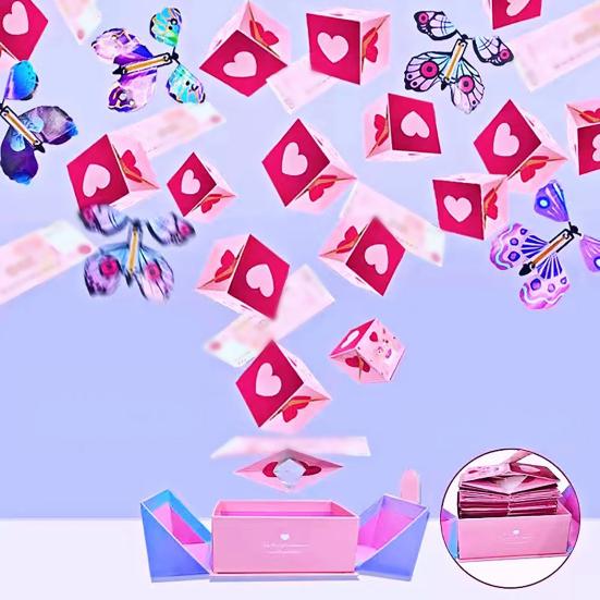 Explosion Gift Box for Money Valentine's Day Pop-Up Cash Money Holder DIY Folding Bounce Box for Valentine's Day Birthday Anniversary