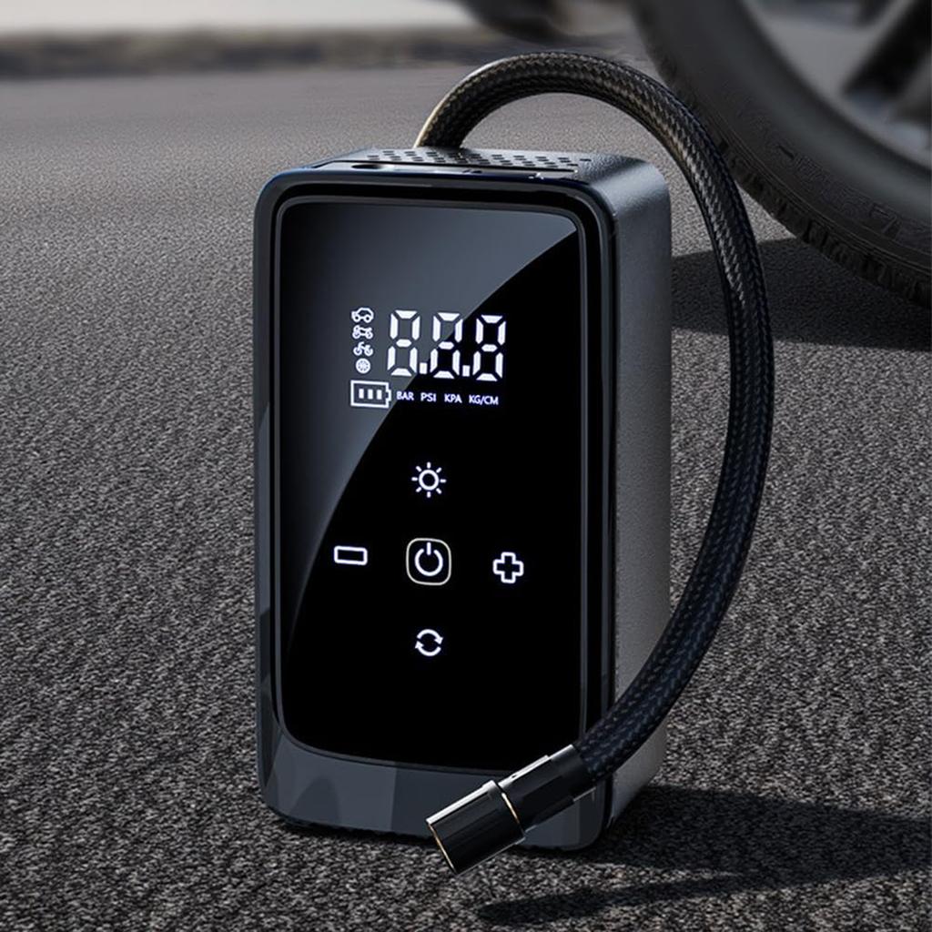 Portable Tire  - 140psi Cordless  Compressor With Touchscreen, Digital Pressure Gauge, And Light For Inflating Cars, Motorcycles, Bicycles, And Balls
