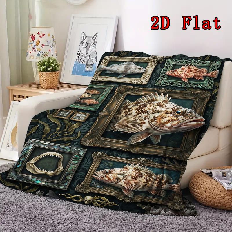 Marine Life Collage 2D Flat Pattern Flannel Blanket, High quality All Seasons, Home Decor, Warmth and Comfort, Perfect for Christmas Gifts.