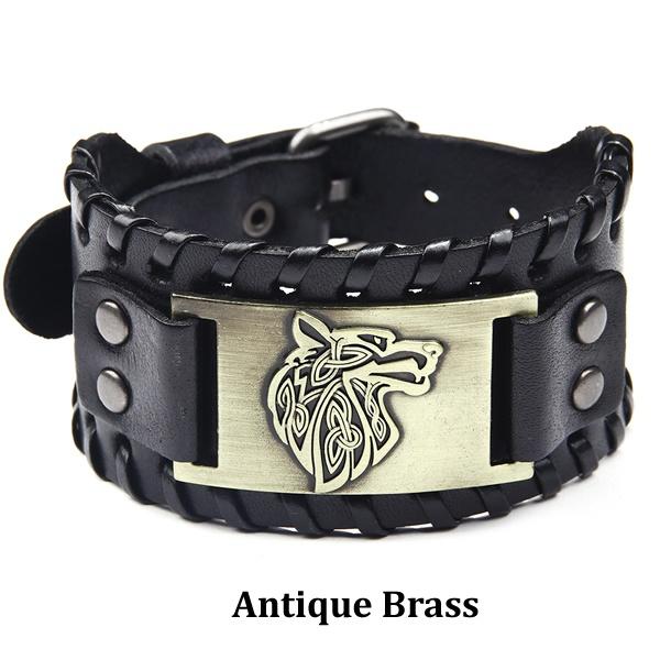 Retro Vintage Deri Bileklik Homme Tokalı Kurt Bileklikler Punk Manşet Bilezik Bileklik Erkek Takı Pulseras Hombre Pulseira Masculina MIT