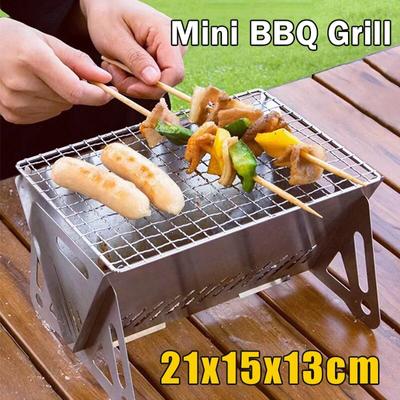 Stainless Steel Mini BBQ Grill Portable Folding Barbecue Grill Rack for Outdoor Camping Firewood Stove with Net