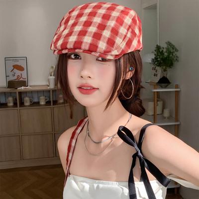 Autumn New Japanese Retro Plaid Forward Hat Women's Literary Versatile Anti-beret Casual Temperament Cap