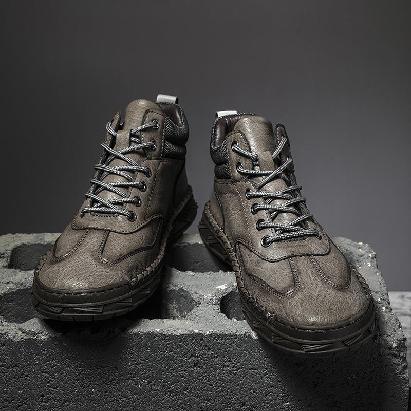 Men's Retro Genuine Leather Large Size Casual Shoes Winter Plus Velvet Warm Ankle Boots Spring and Autumn Men's Mid-cut Short Boots