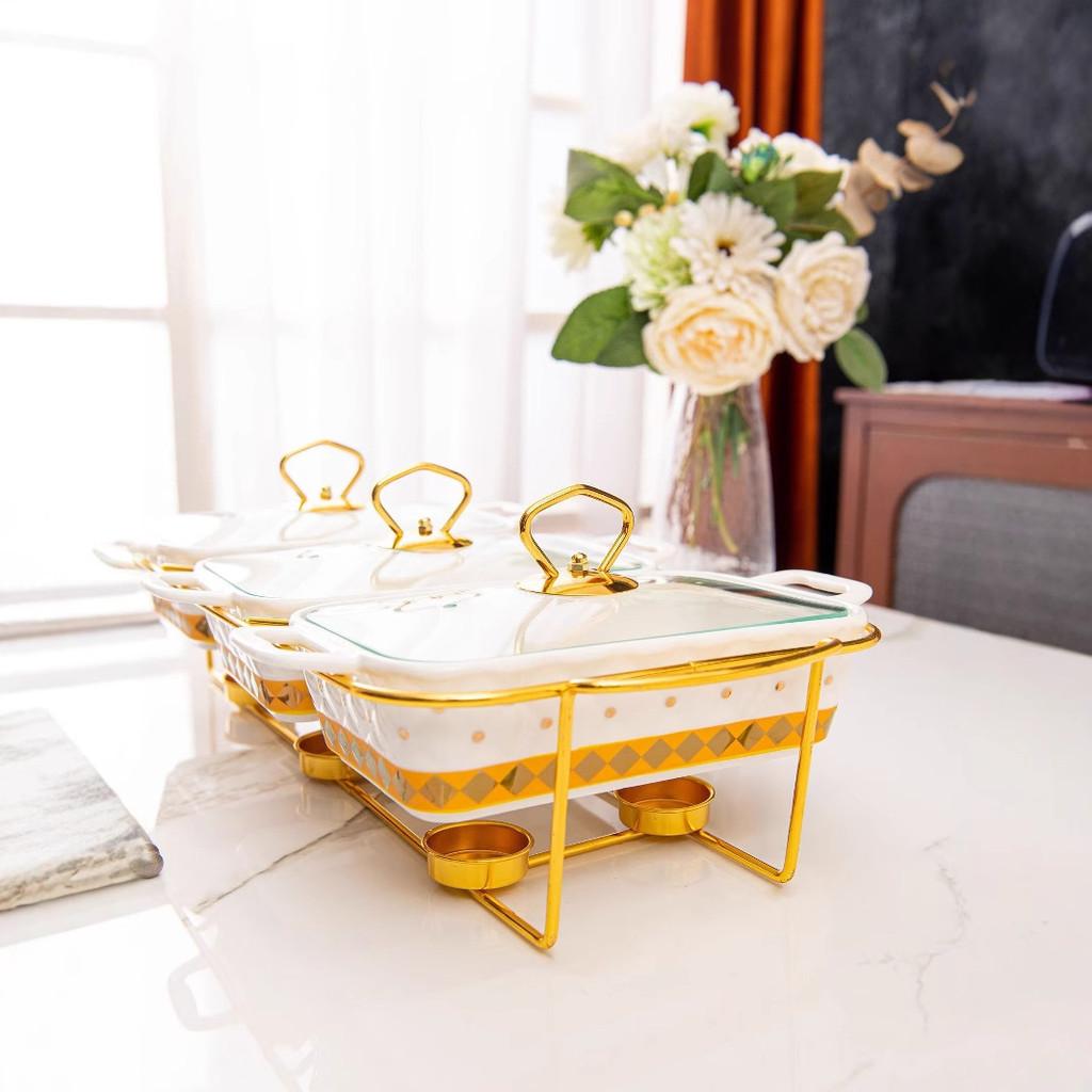 Keramik-Suppentopf Küche Heizung Backform Goldener Punkt Suppentopf Geschirr Kreativ Drei Fächer Goldenes Regal