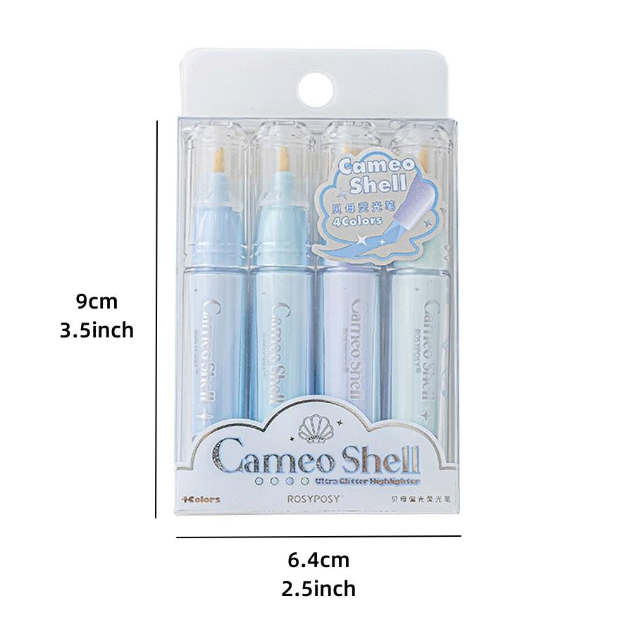 Juego de rotuladores resaltadores de concha de camafeo, delineador de marcador Ultra brillante de tamaño portátil Mini para pintura de dibujo, 4 Uds.