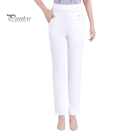 

Женские летние брюки с эластичным поясом и высокой талией, повседневные брюки, сплошной цвет, дизайн с карманами, прямые тонкие брюки, брюки для отдыха среднего возраста 5XL белый
