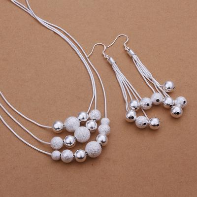 Feines, süßes 925er-Sterlingsilber im europäischen Stil, Kette, Perlen, Halskette, Ohrringe, modisches Damen-Schmuckset, Weihnachtsgeschenke