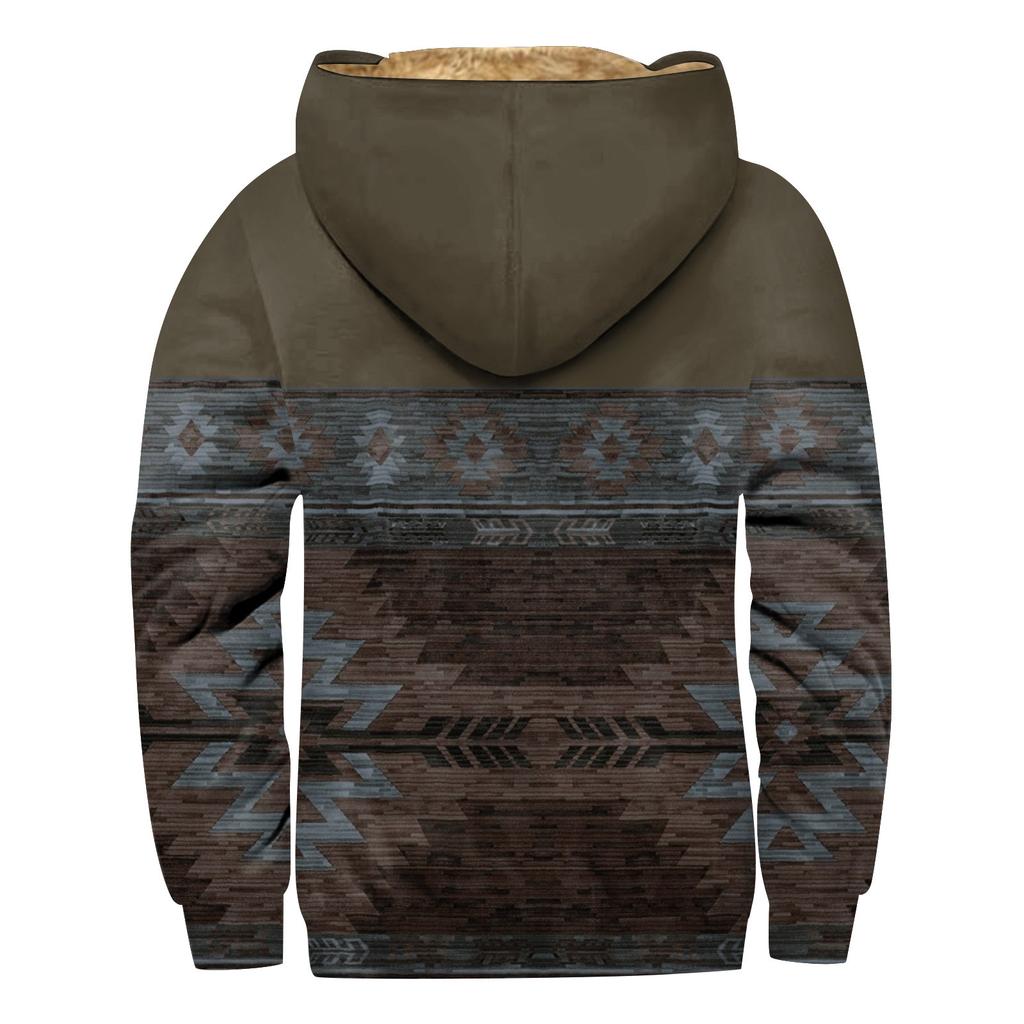 Men'S Winter Zipper Hooded Fleece Sweatshirt With Patch Pocket Casual Jacket