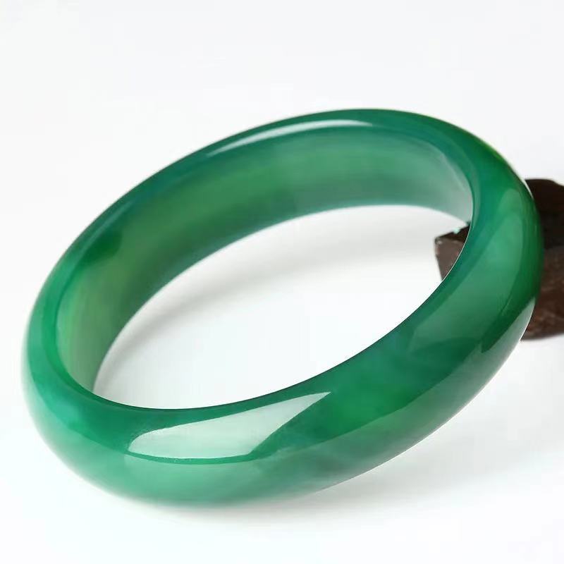 Natural Green Chalcedony Bracelet Fashionable Charm Emerald Bangle Women's Gift