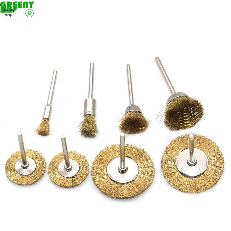 Mini Copper Wire Brush Set for Electric Grinder - Handles and Wheels Included