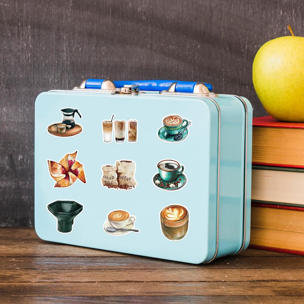 100 Coffee Doodle Stickers Skateboard Suitcase Water Cup Decoration Stickers Waterproof Children Cartoon Stickers