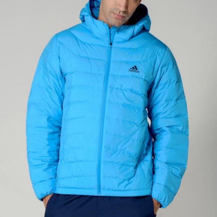 Adidas Basic DG90 LW Comfortable Warm Sports Casual Hooded Down Jacket Men Jacket Blue AB4640