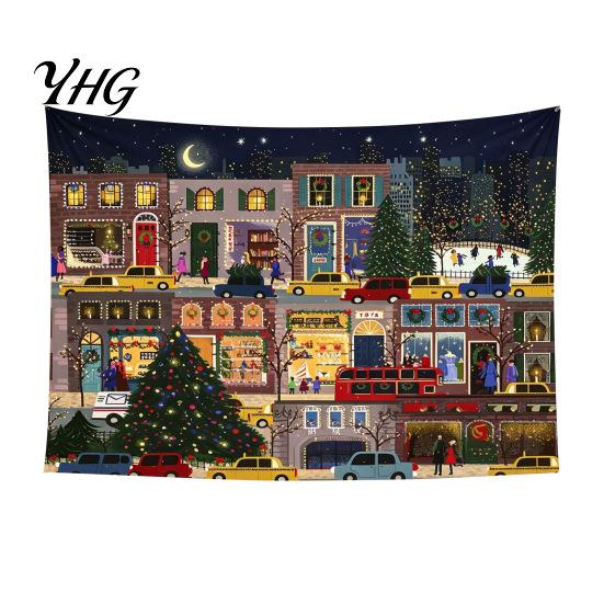 Festive Home Decor Tapestry Christmas Tapestry, Winter Snow Scene Backdrop, Xmas Tree Fireplace Decorative Fabric for Wall Hanging Bedroom Living Room