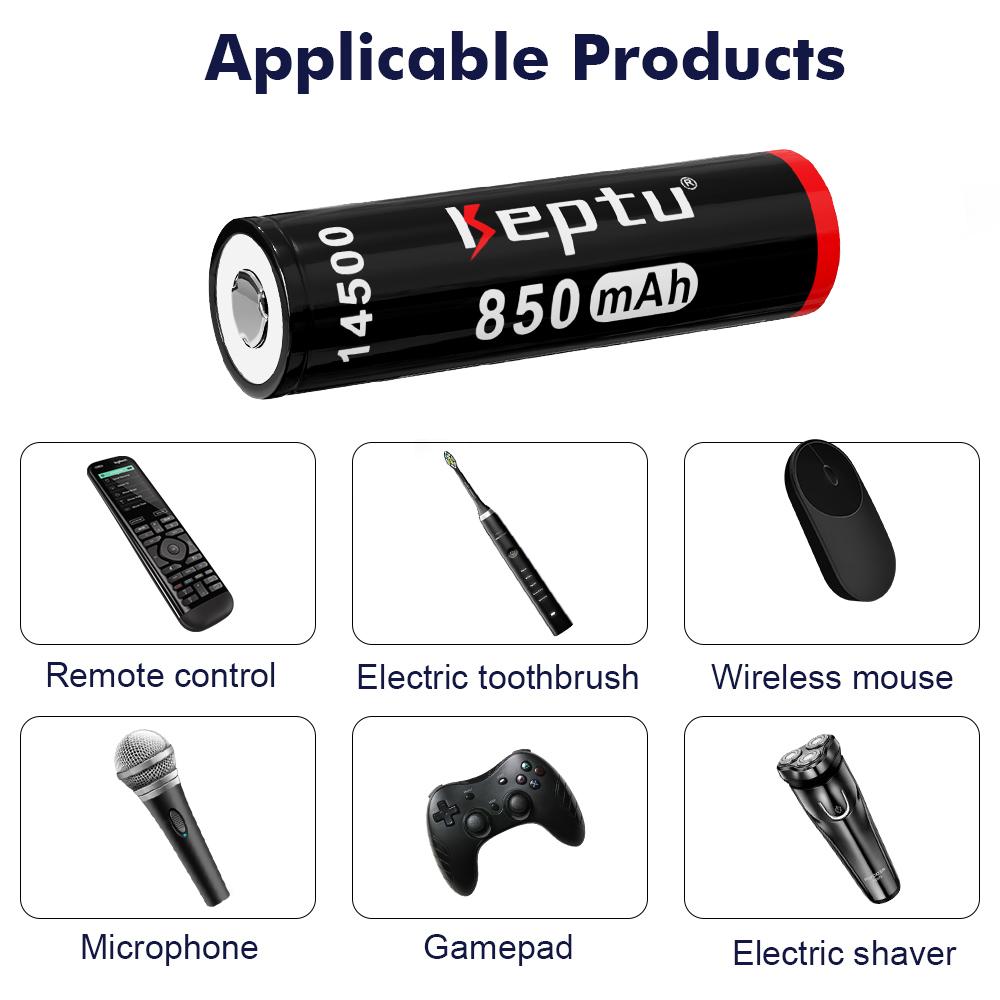 KEPTU 14500 850mAh 3.7V Li-ion Rechargeable Batteries AA Battery Lithium Cell for Led Flashlight Headlamps Torch Mouse