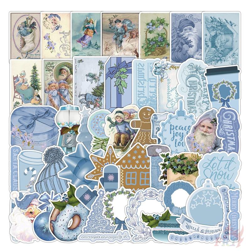 50Pcs/100Pcs Blue Merry Christmas Stickers DIY Fashion Waterproof Doodle Decals Stickers