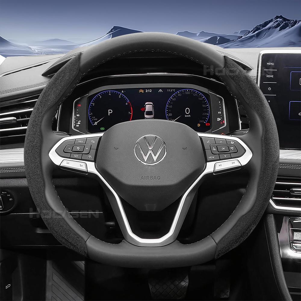 Suitable for Volkswagen Sports Suede Steering Wheel Cover with Split Snap-On Design for Tiguan Golf T-Roc Polo Passat Jetta Id.3 Id.4 