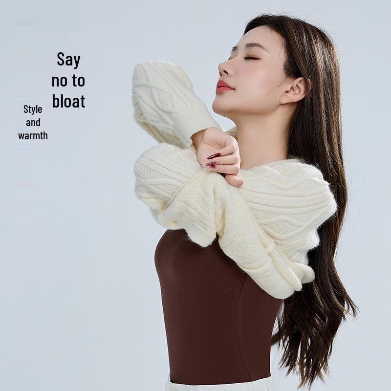 Women's Seamless Square Neck Thermal Vest with Chest Pads - Plus Velvet Warm Base Layer for Autumn and Winter
