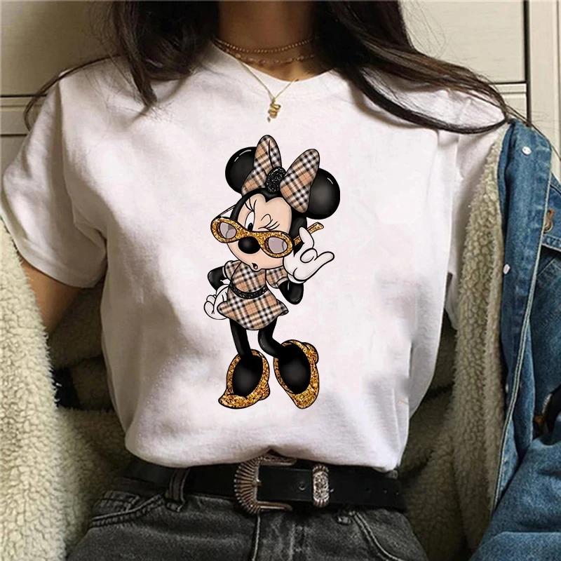 2025 Mickey Tshirt Y2k Minnie Mouse Hat Print Cotton Comfort T-shirt Women Fashion T Shirt Female Clothes Kawaii Disney T Shirt