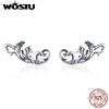 WOSTU Classic 925 Sterling Silver Retro European Flower Stud Earrings Geometric Small Earrings For Women 925 Fine Jewelry CQE580