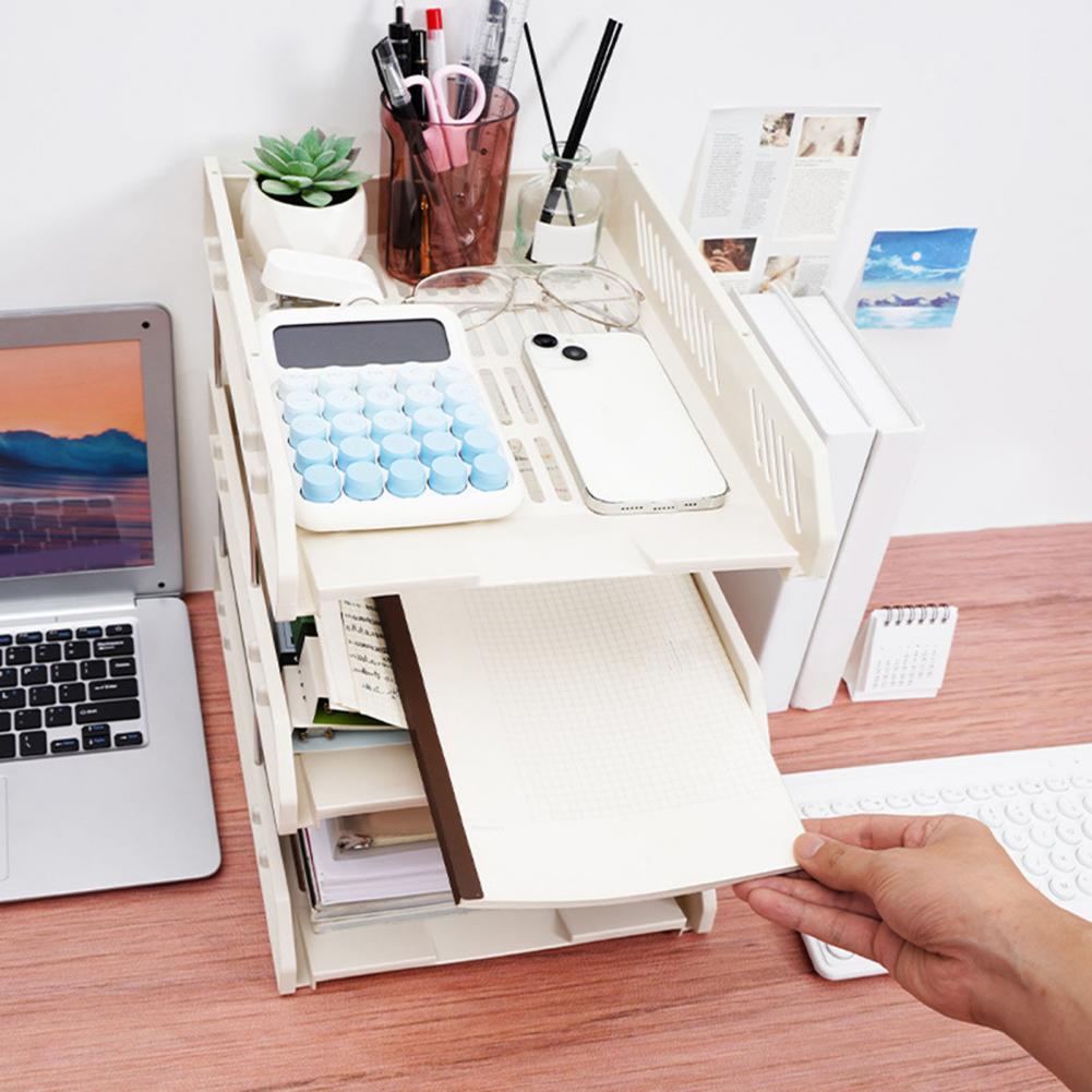 File Box Organizer Easy Storage Container 3 Tier Stackable Letter Tray Desk Paper Organizer Plastic File Document Storage Rack