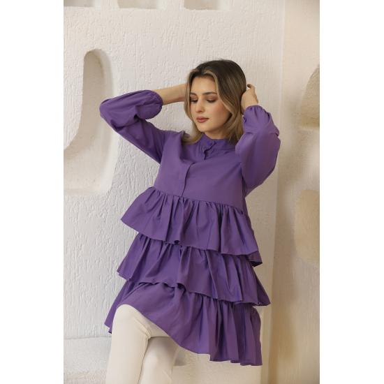 Women's Layered Sleeves Elastic Buttoned Tunic