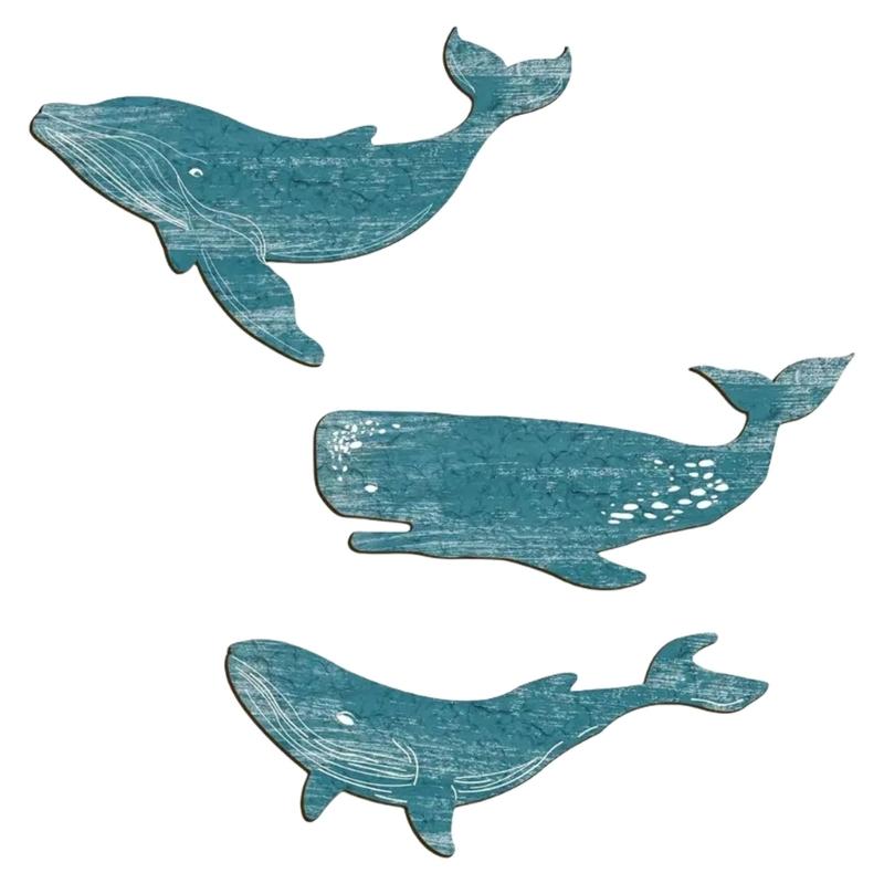 

3Pcs Farmhouses Ocean Theme Wooden Blue Whale Wall Hanging Handmade Craft For Beach Houses Lake Cabin Nursery Decoration 1