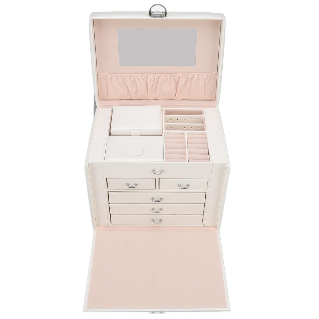 Synthetic Leather Huge Jewelry Box Large Capacity Multi Layers White European Style Jewelry Box