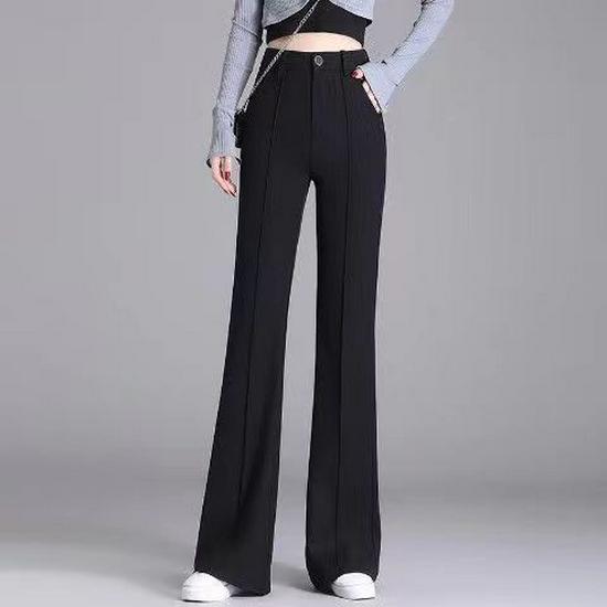 

Black Flared High-Waist Women s Pants for Winter & Autumn - Slimming, Elastic, Versatile, Casual Micro Flare Pants 2XL for 126-135 pounds