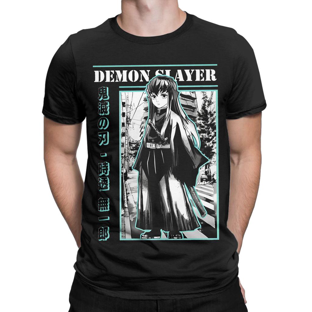 Muichiro Tokito Blaues Design T-Shirts Baumwoll-T-Shirts Rundhals Anime Demon Slayer T-Shirt Kurzarm Kleidung Geschenkidee
