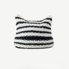 Striped Cat Ear Knitted Hat Keeps Warm Versatile Comfortable Hats Caps Women’s