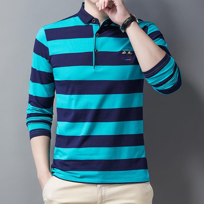 

Новая мужская рубашка поло весна-осень с длинным рукавом и базовой рубашкой, повседневная рубашка в полоску с лацканами 4XL