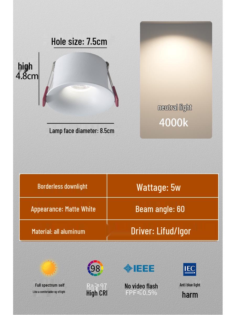 

Smart 75 Black Frameless Recessed Anti-Glare Deep Cup Curved Spotlight for Living Room Ceiling