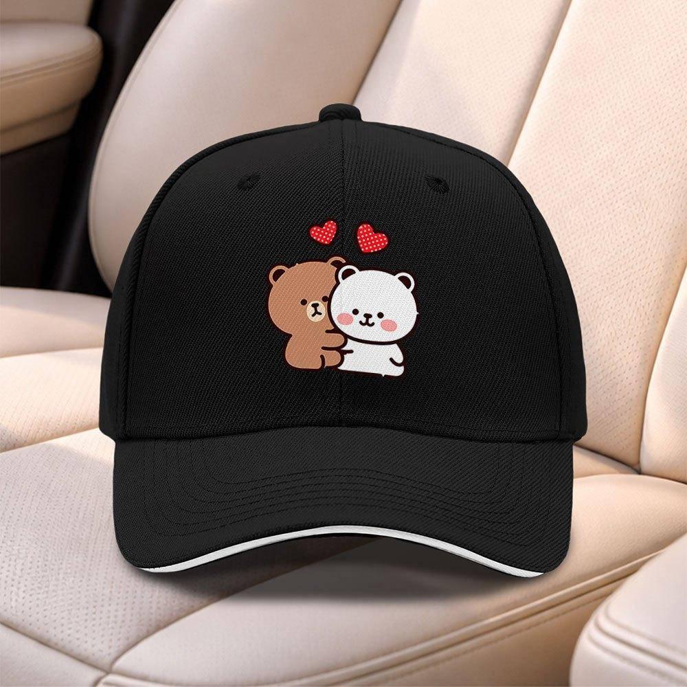 Cute Bear Couple Sandwich Baseball Cap Adjustable Duck Tongue Hat For Men Women Travel Sports Fishing Gift