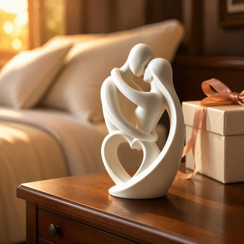 Plastic Hugging Couple Sculpture Romantic Embrace Art Table Statue Wedding Decor