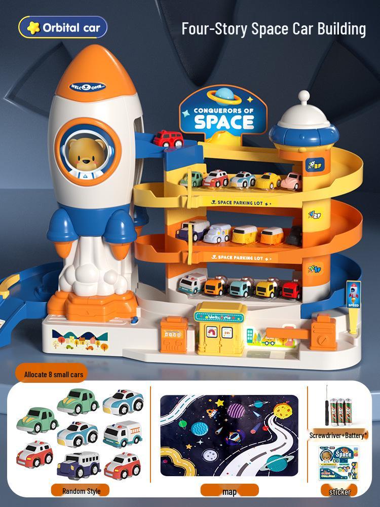 Rocket Space Adventure Track Car Toy for Kids – Educational Building & Parking Set