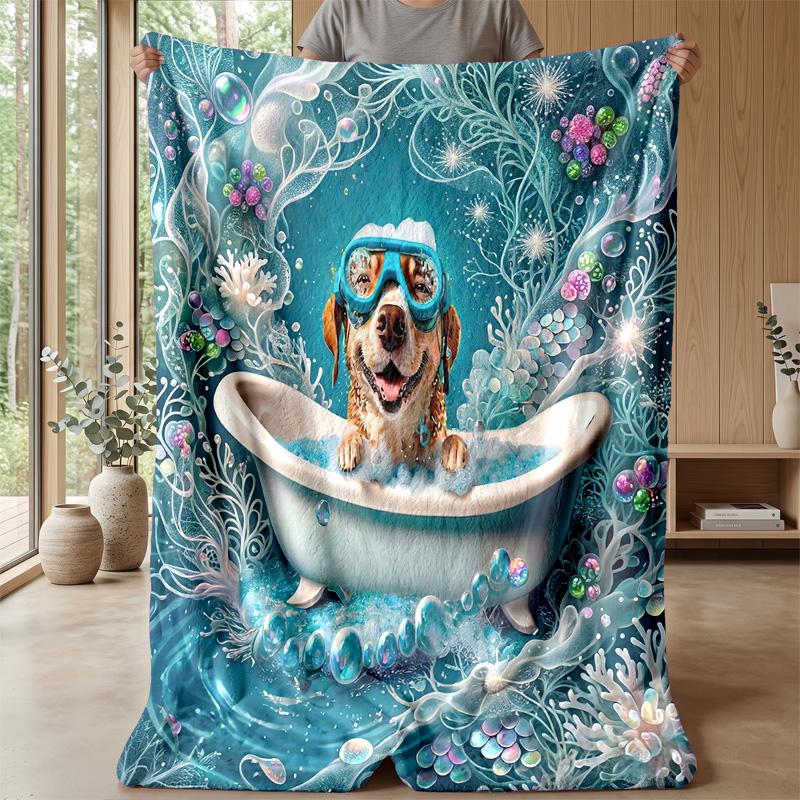 Dive Into the Bath Doggy Style Theme Blanket Lightweight Warm Flannel Blanket Decorative Throw Blanket for Home Decoration