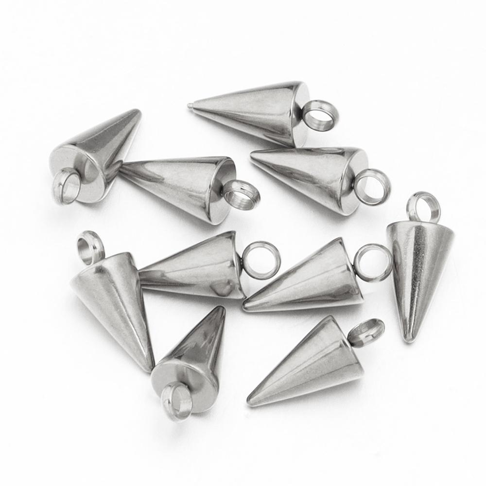 10PCS Stainless Steel Cone Charms Pendants Retro Spike Beads Charms Pendants for Women Man Hoop Earring Jewelry Making Supplies
