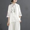 2024 Retro Chinese Cotton Linen Shirt: Women's Spring/Summer Stand-Up Collar Button Top with Embroidered Slant Lapel