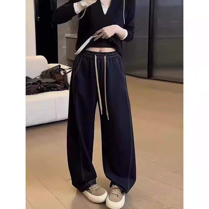 

Женские джинсы больших размеров на кулиске с широкими штанинами - тип фигуры груша , для миниатюрных, свободный стиль ятаган для весны и осени XL синий