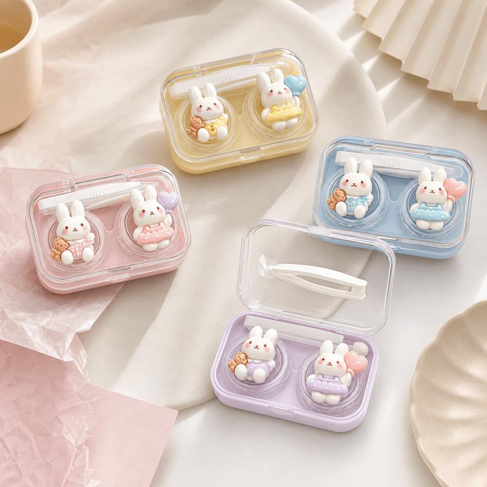 Cartoon Bunny Contact Lens Case Double Compartment Contact Lens Box Companion Box  For Women Girls