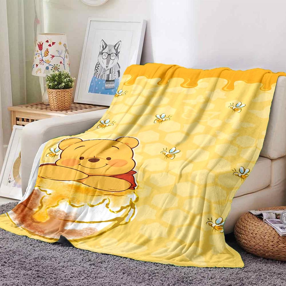 

1pc Pooh Bear Honeycomb blanket Lightweight Flannel Throw for Sofa Bed Travel Camping Livingroom Office Couch Chair 80cmx120cm